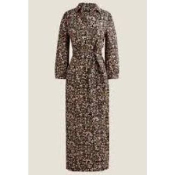 J. Crew Tie-Waist Midi Shirt Dress Fall Garden Floral Long Sleeve Casual Size 4 - Picture 2 of 14